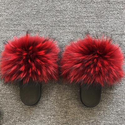 China Fashion Trend Accept Custom Made Women Fashion Real Fox Fur Logo Fur Slides Slippers Sample Customized Fur Slide Sandals for sale