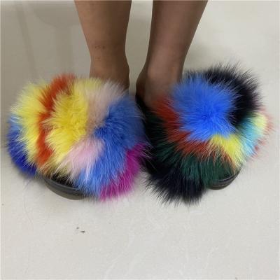 China Fashion Trend Children's Real Fox Sandals Kids Colorful Fur Slippers Fur Slippers Fur Slippers For Kids for sale