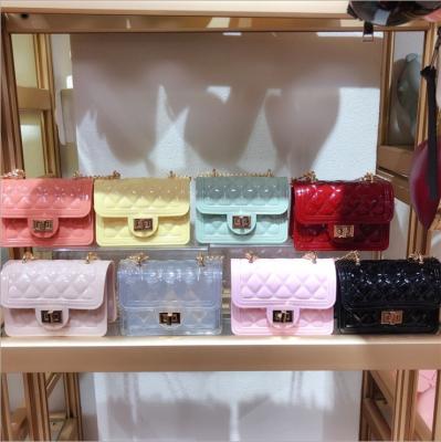 China 2021 summer new wave fashion transparent bag women's popular children freeze bag chain wild messenger small square purses for sale