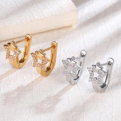 China Ethnic Five-pointed Cavity Earrings Star Gold-plated Copper Earrings With Zircon Temperament for sale