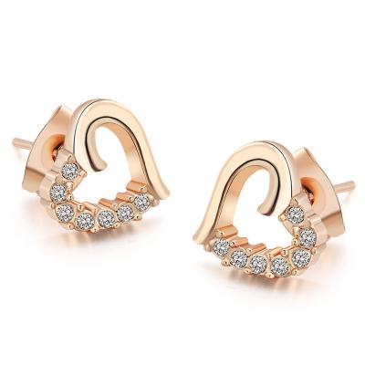 China Office/Career Fashion New Love Heart Stud Earrings Zircon Micro-Inlaid White Gold Copper Plated Earrings Wholesale for sale