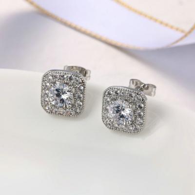 China Office/Career Fashion Jewelry Stud Earrings Zircon Inlaid Copper White Gold Plated Color Stud Earrings Wholesale for sale