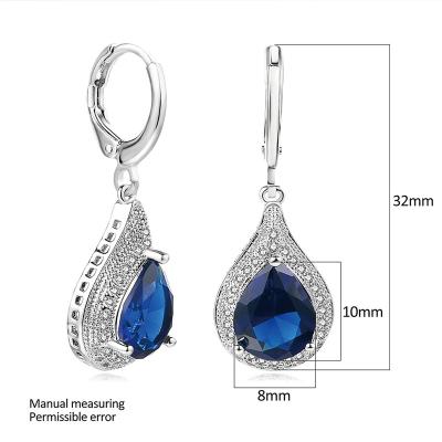 China Office/career fashion earrings blue zircon drop shaped earrings copper real gold plated earrings wholesale for sale