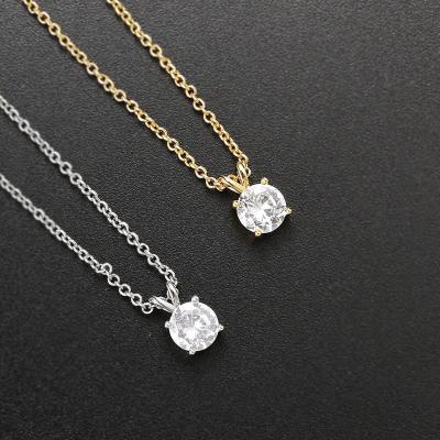 China Others new fashion four-claw round6MMSingle simple zircon women's necklace all-match pendant necklace for sale