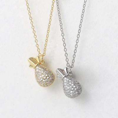 China Other New Fashion Women's Jewelry Full Diamond Lucky Bag Bead Lock Necklace Gold Plating Copper Necklace for sale