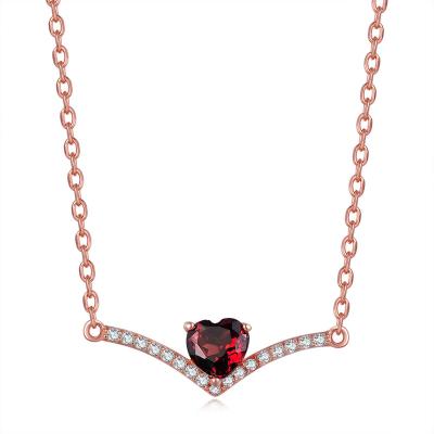 China Other New Fashion Women's Jewelry Heart Shaped Copper Necklace Redstone Gold Plated Necklace for sale