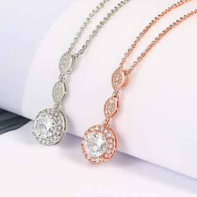 China Other New Fashion Women's Jewelry Round Zircon-Inlaid Pendant Necklace Copper Plating Rose Gold Necklace for sale