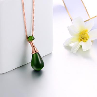 China Other Jewelry Green New Fashion Women Water Drop Pendant Necklace Stone Copper Plating Rose Gold Necklace for sale