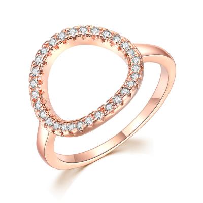 China New Women's Fashion Career Jewelry Ring Office / Ring Cavity outOShaped Ring Inlaid Zircon Copper Plating Rose Gold Ring for sale