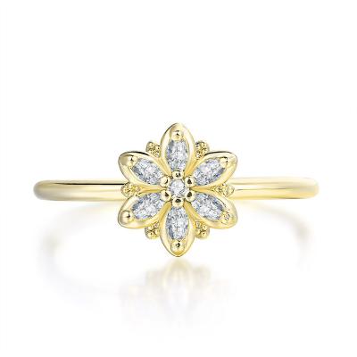 China Office/New Career Fashion Jewelry Women Ring Rhinestone Zircon Flower Ring copper plating14kGold Ring for sale