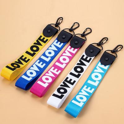 China Souvenir OEM Custom Private Colorful Screen Printing Logo Key Chains Funny Safety Fabric Bracelet For Souvenirs for sale