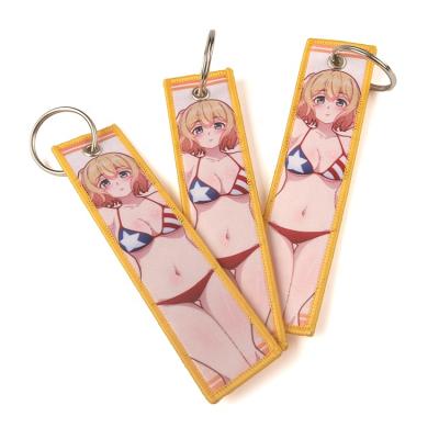 China Polyester Fabric Wholesale Tags Custom Sublimation Printed Sexy Pretty Girl Bikini Character Anime Keychains For Souvenirs for sale