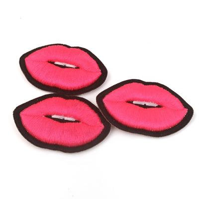 China Abnormal 3D Shape Customized Embossed Sexy Lips Logo Small 3D Foam Digital Embroidery Patches For Skirts for sale