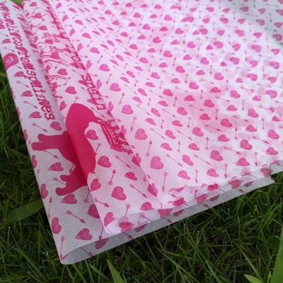 China OEM Design Anti-Curl Custom Printed Cute Heart Logo 17GSM Colorful Pink Gift Package Wrapping Tissue Paper For Boxes for sale