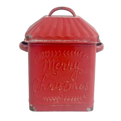 China Festival Stuff Metal Candy Storage Container Tinplate Gift Holiday Party Supplies Knock Box Red Handmade Christmas Gift Box for sale