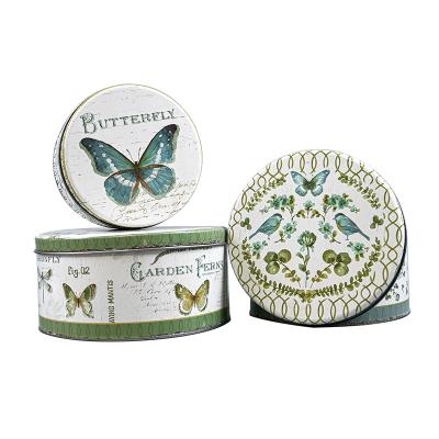 China China SET 3 Vintage Decorative Decoupage Home Table Metal Round Storage Box for sale