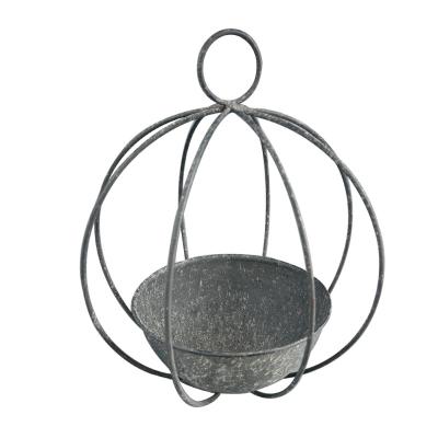 China Easily Assembled Metal Wall Hanging Flower Pot Basket Wall Rack Plant Coat Hanger Decoration Garden Ornaments, Retro Gray Hanging Baskets Style for sale