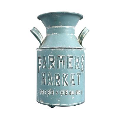 China Unique Old Retro Style Milk Cans Vintage Vase Metal Flower Pot Farmhouse Decor Rustic Chic Designed Metal, Iron For Garden Office for sale