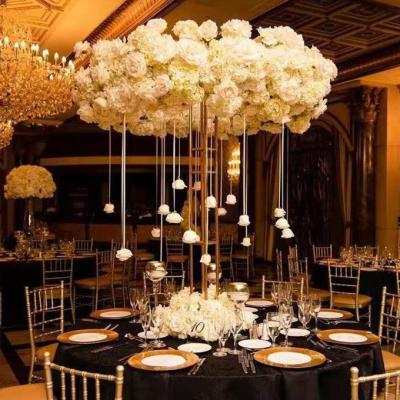 China Wedding Party Event Decorations 120cm Height Round White Gold Metal Flower Stand For Wedding Table Centerpiece Decorations for sale