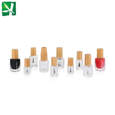 China Eco - Friendly Glass Nail Polish Bottle With Bamboo Lid / Cover for sale