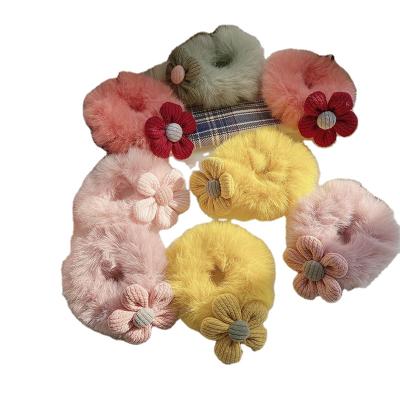 China New Charming Flower Hair Rope Faux Fur Headband Cute Korean Hair Rope Elastic Hair Bands For Women 8cm for sale