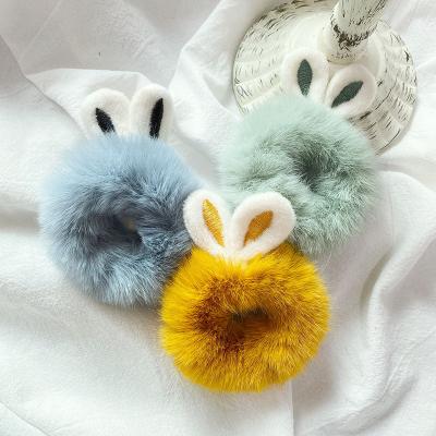 China 2021 Fluffy Hair Scrunchies Ring Rope Tie Hair Accessories New Cute Elastic 8cm*4cm Ear Hair Bands for sale