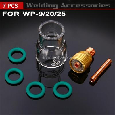 China CAT Welding Gun Accessories 7Pcs #12 Pyrex Cup Kit Stubby Collets Body Gas Lens CAT 1.0/1.6/2.4/3.2mm Glass Torch For Wp-9/20/ Welding Accessories 25 for sale