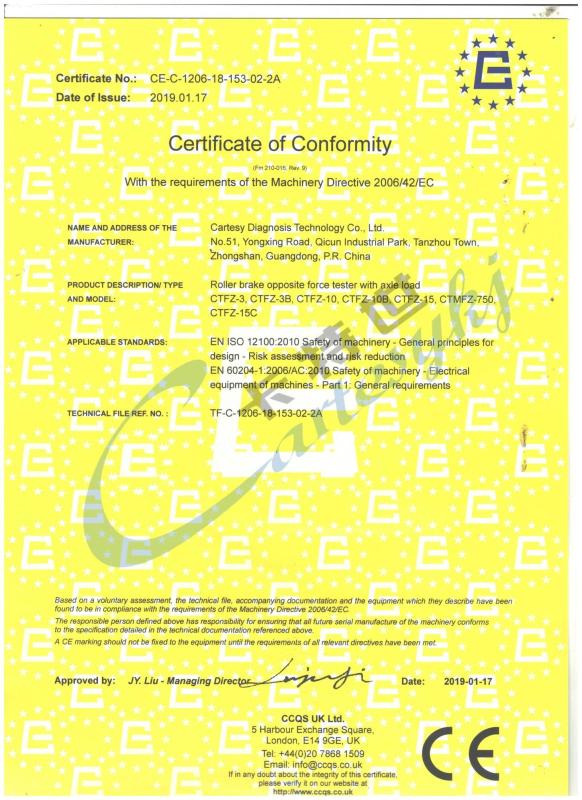 Certificate of Conformity - Cartesy Diagnosis Technology CO.,Ltd