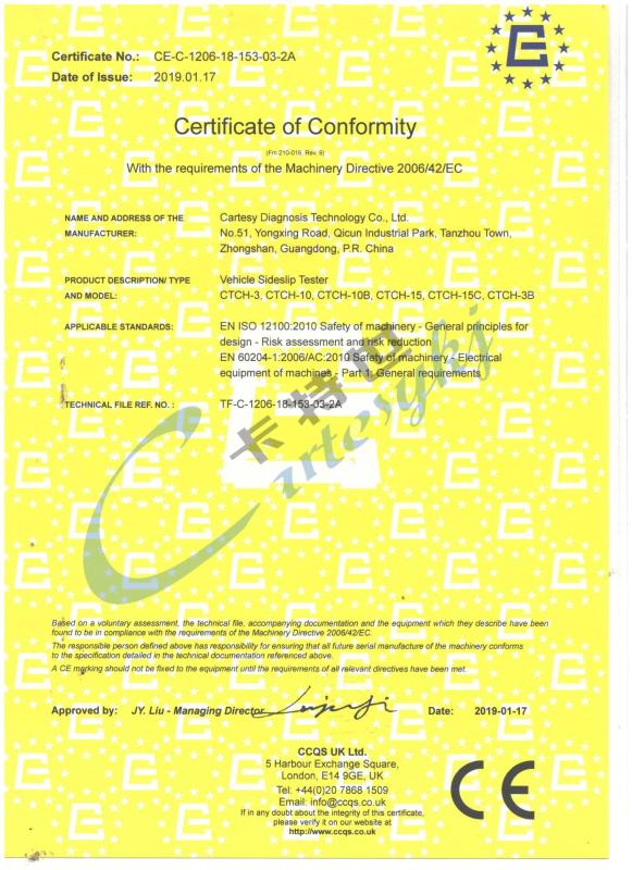 Certificate of Conformity - Cartesy Diagnosis Technology CO.,Ltd