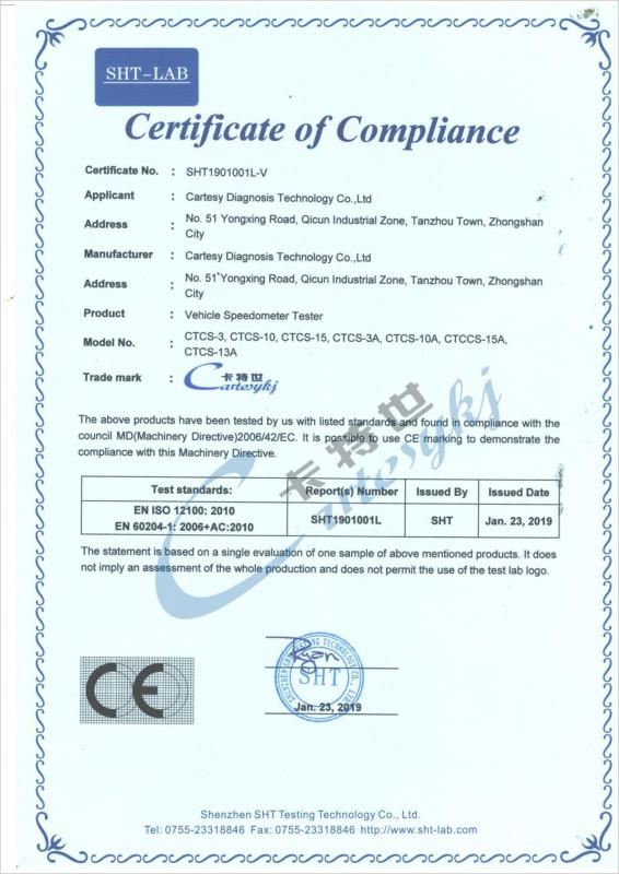 Certificate of Conformity - Cartesy Diagnosis Technology CO.,Ltd