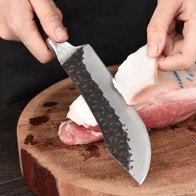 China Durable Kitchen Knives Chef Stainless Steel Hammer Forged Curved Slaughter Boning Peeling Butcher Japanese Knife for sale