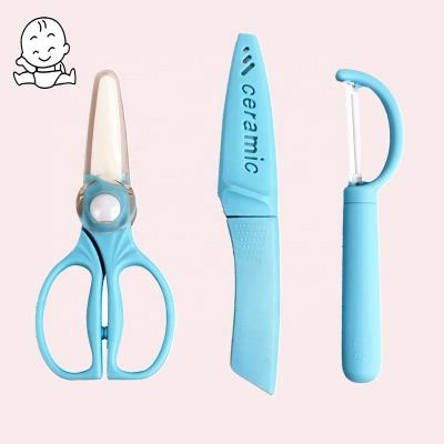 China Universal Cut Safe and Healthy BPA Free Food Grade Cutting Fruit Vegetable Meat Zirconia Sharp Blade Kitchen Knife Shears Baby Ceramic Scissors for sale