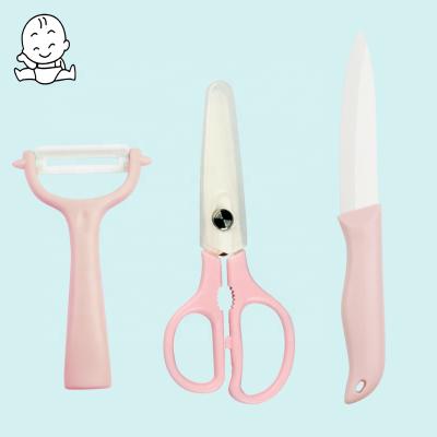 China Universal Cut Safe and Healthy BPA Free Food Grade Cutting Fruit Vegetable Meat Zirconia Sharp Blade Kitchen Knife Shears Baby Ceramic Scissors for sale