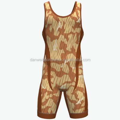 China Polyester Spandex Colored Camouflage Style Stretchy Polyester Youth Men Wrestling Singlet for sale