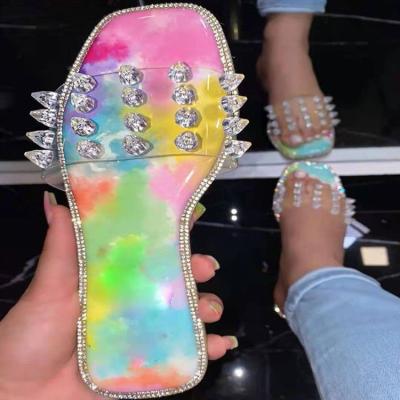 China 2021 Fashion Trend Little Girl's Square Toe Clear Sandals Bling Crystal Sandals Other Studded Rhinestone for sale