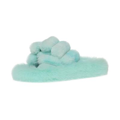 China Fashion Trend Woman Faux Fur Furry Slides Blue Fur Slippers Winter Women Cross Strap Plush Orange Green Sandals for sale