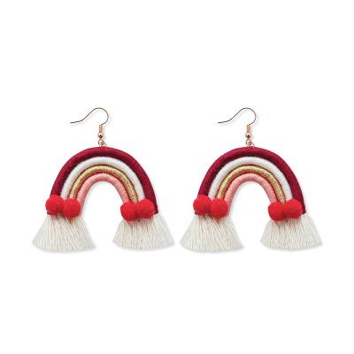 China FASHION Cotton Tassel Rainbow Tassel Earring Christmas SEASONAL CLASSIC Handmade Jewelry GC220416D for sale