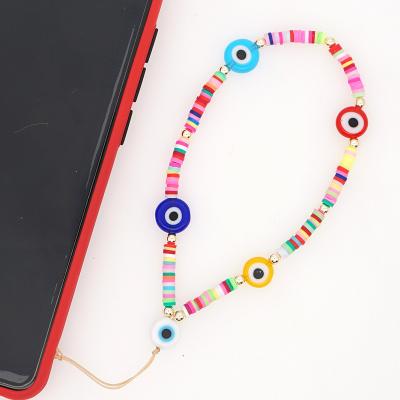 China GC220429 PLASTIC PEARLS Wholesale Cute Evil Eyes Custom Girls Beaded Phone Fashion Wrist Chain Phone Case Cell Phone Chain Chain for sale