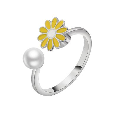 China FASHION Jewelry GC220054 Rotating Spinner Rings FASHIONABLE Adjustable Restless Person Anti Worry Ring Enamel Daisy Ring for sale