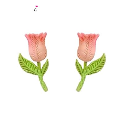 China Long Color Keeping French Romantic Tulip Earring 925 Silver Needle Earstuds Flowers Luxury Jewelry GC220021 for sale