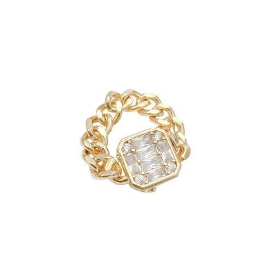 China GC220009 2022 Waterproof Gold Plated Square Zircon Ring Stainless Steel Cuban Link Chain Ring Wholesale CLASSIC Jewelry 18K For Women for sale