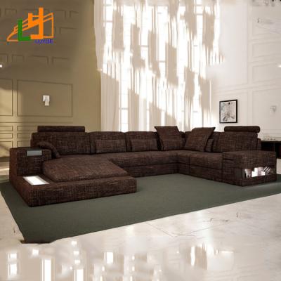 China Luxury Genuine Leather Corner Sofa Sets European Style 5 Seater Corner Sofa OEM ODM Living Room U Shape Sofa High Quality Elegant Convertible for sale