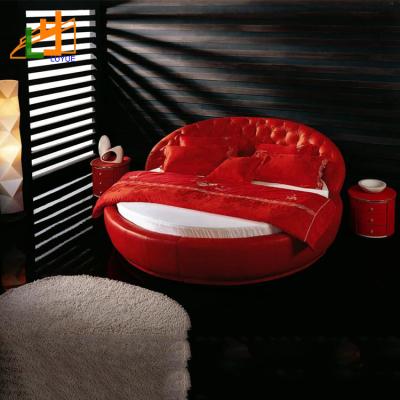 China Round Sofa Modern Soft Luxury Red Home Genuine Leather Bed for sale