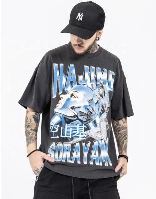 China Anti-Wrinkle Streetwear T-shirt 190gsm Heavy Cotton Oversized Vintage Printed Graphic Acid Men's T-shirt Wash Tees for sale