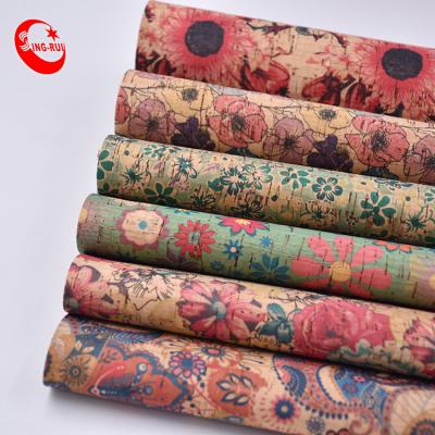 China A4 Flower Abrasion-Resistant Eco-friendly Natural Wood Printed Cork Textile Fabric For Bag Wallet Leather Shoes for sale