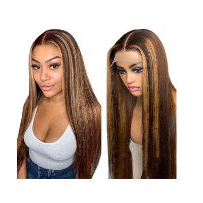 China Silky Straight Wave 4*4 HD Lace Up Ombre Color 4/27 Piano Color Mixed Hair Highlight Wigs Cheap Hair Weave For Black Woman for sale