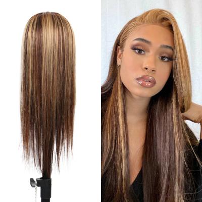 China Wholesale Silky Straight Wave Shape To Highlight Colors 4*4 HD 100% Human Hair Wigs Piano Color 100% Lace Hair Wigs 4/27 Lace Remy Hair for sale