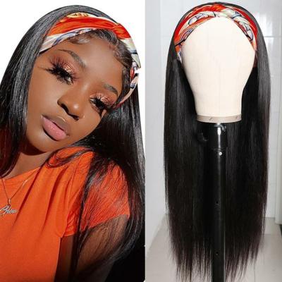 China Silky Straight Wave African American Headband Wig For Women Color Cuticle Aligned Wig Straight Human Hair Half Wig With Attached Headband for sale