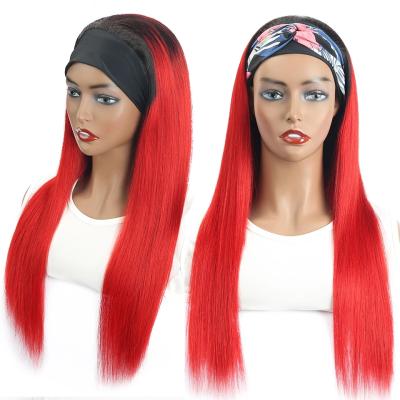 China Red Ombre Hair Colored Straight Hair Wigs Silky Straight Brazilian Hair Band Wigs For Color Women Remy Hair No Lace Machine Made Wig for sale