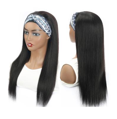 China 10A Virgin Silky Straight Cheap Human Hair Straight Wave Wigs Machine Made None Lace Headband Remy Hair Wig Brazilian Natural Color Hair Wigs for sale